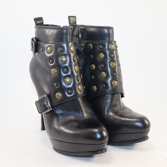 Michael Kors Black Leather Studded Platform Ankle Boots Size 8.5 - Picture 1 of 7